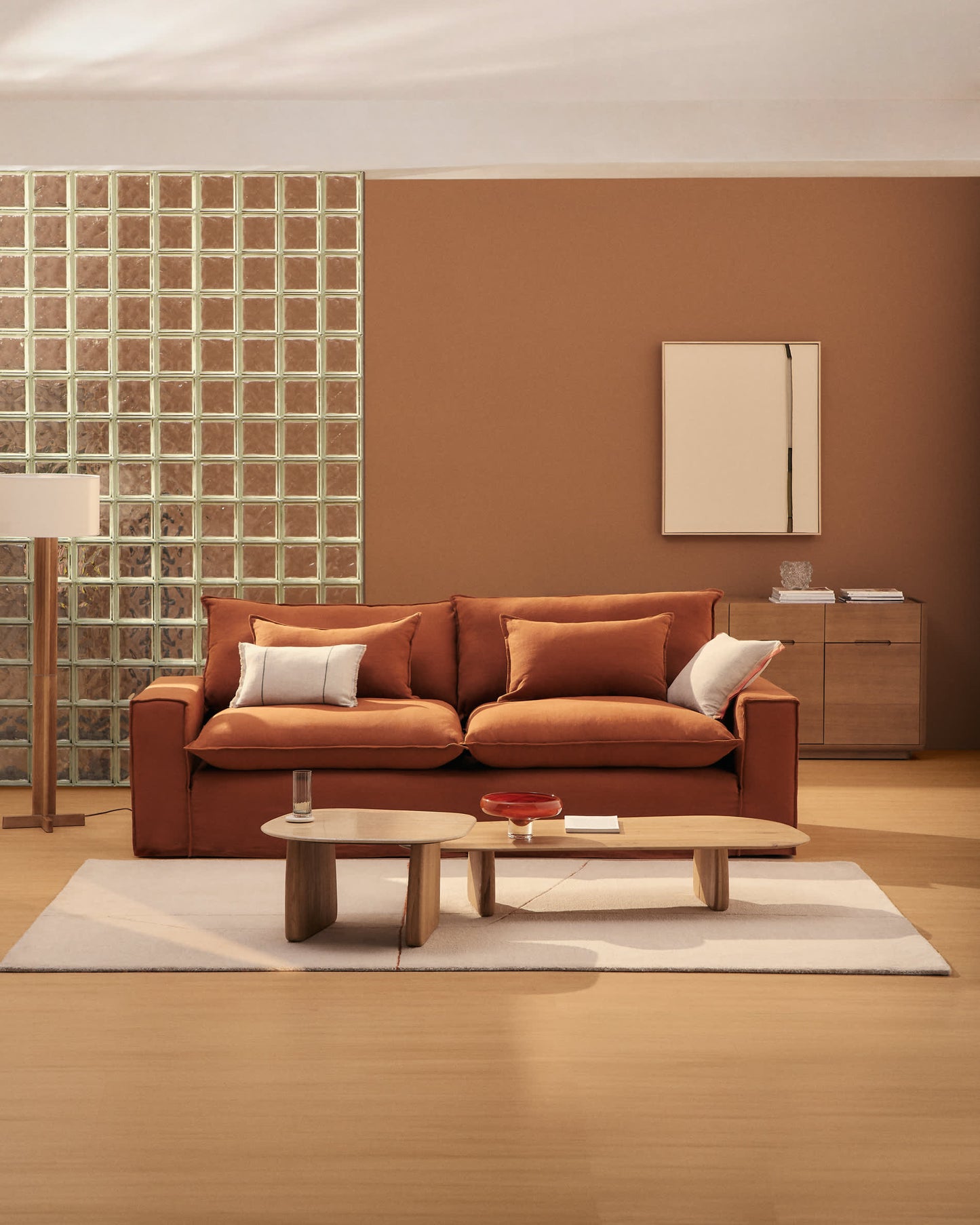 Divano sfoderabile Anarela 2 posti in 100% lino color terracotta 240 cm FSC Mix Credit
