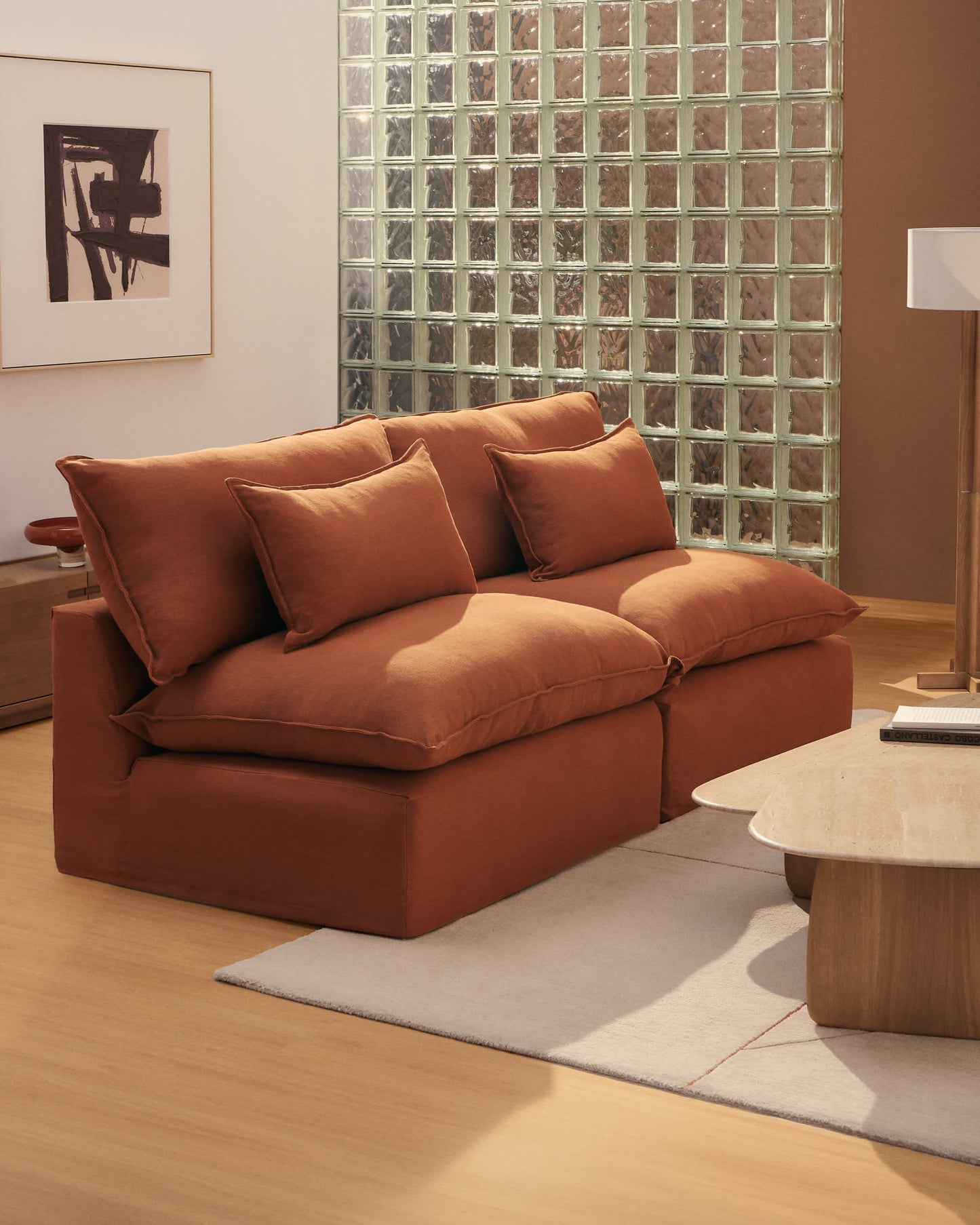 Divano modulare sfoderabile Anarela 3 posti in 100% lino color terracotta 220 cm FSC Mix Credit
