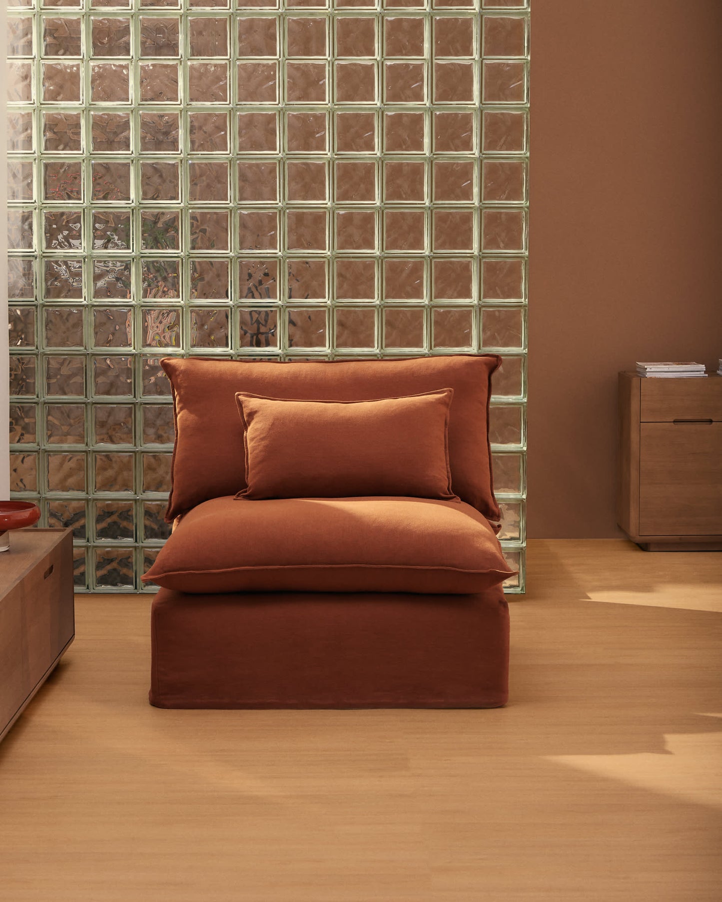 Poltrona sfoderabile Anarela in 100% lino terracotta 90 cm FSC Mix Credit