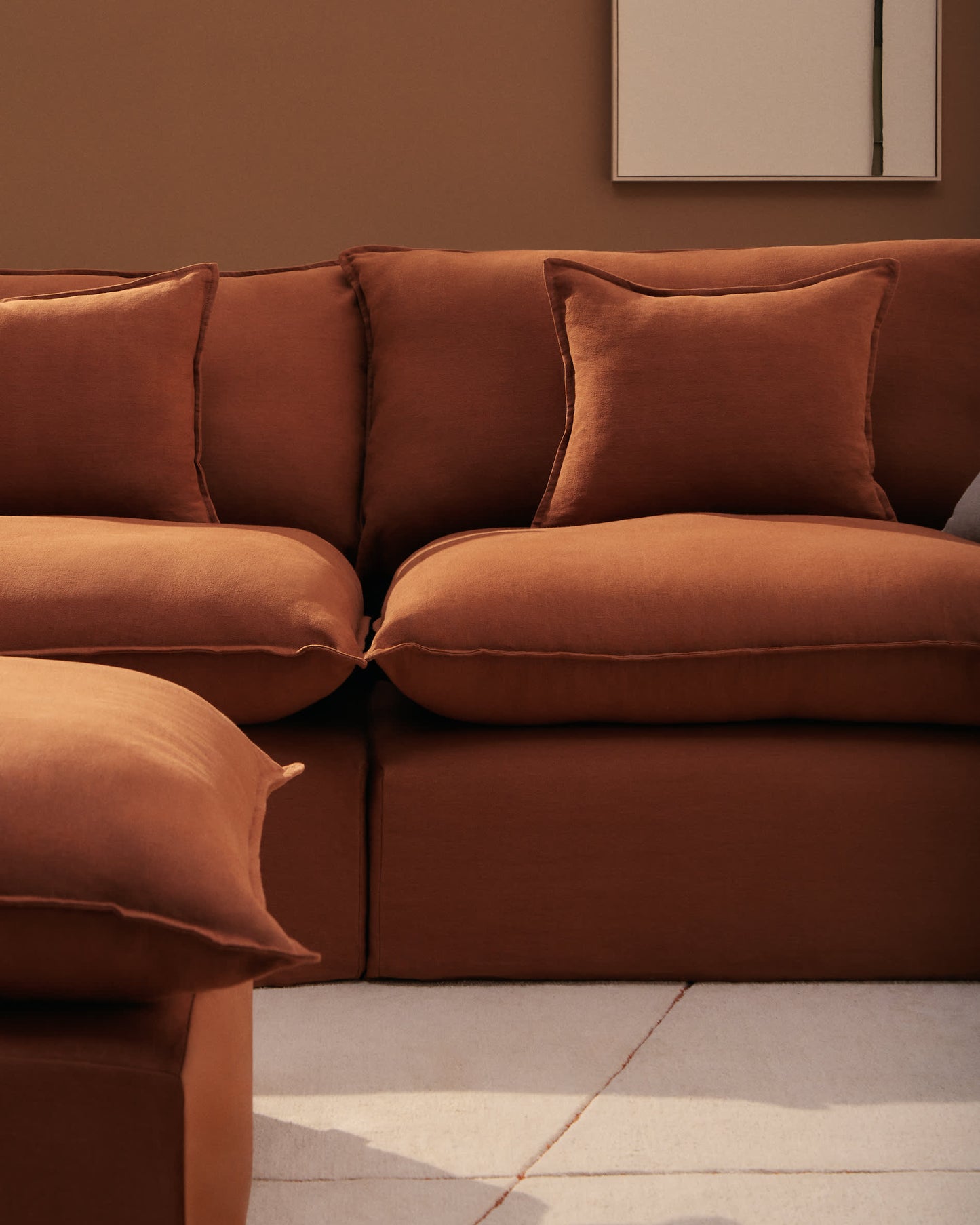 Divano modulare sfoderabile Anarela 2 posti in 100% lino color terracotta 180 cm FSC Mix Credit