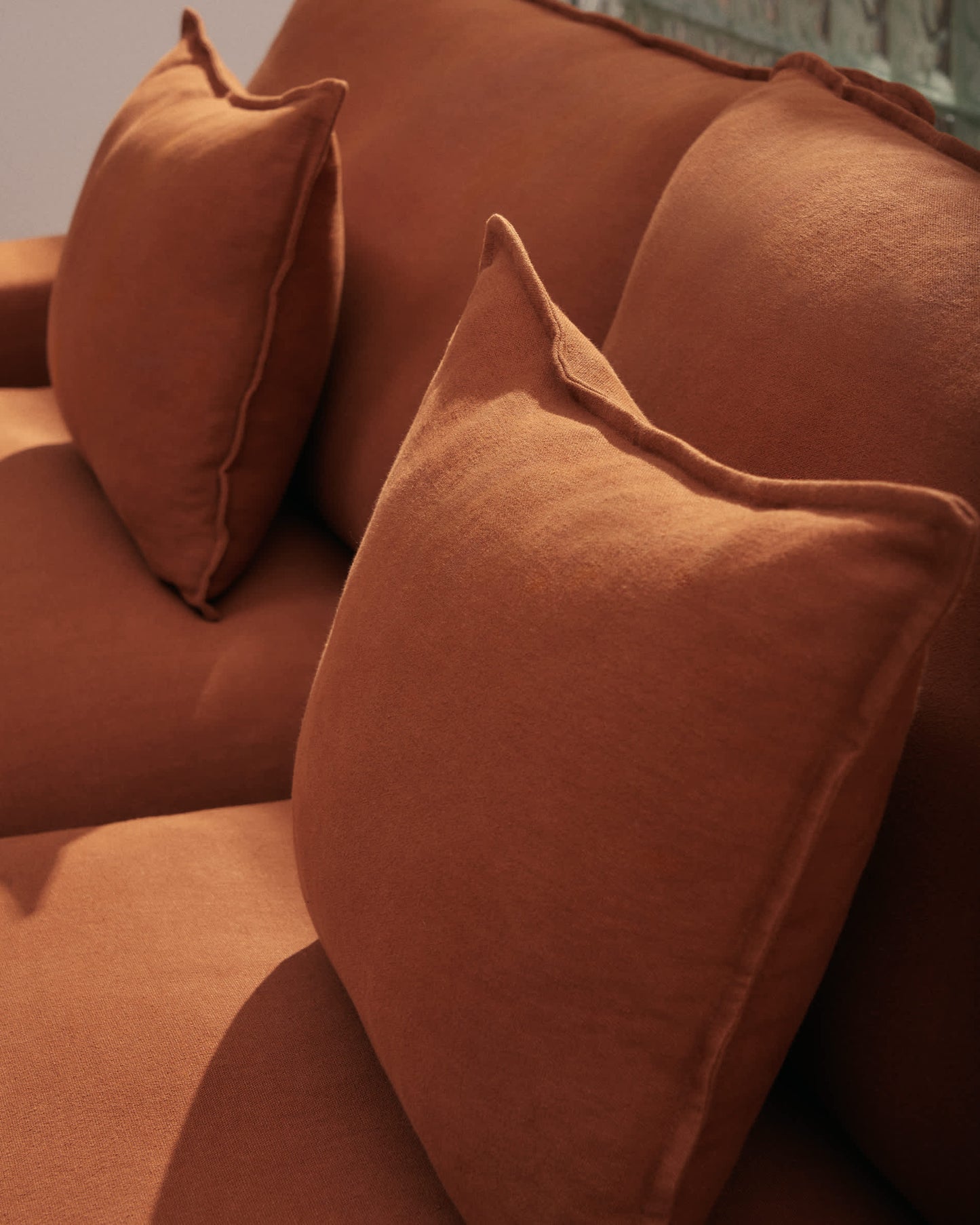 Divano sfoderabile Anarela 2 posti in 100% lino color terracotta 220 cm FSC Mix Credit