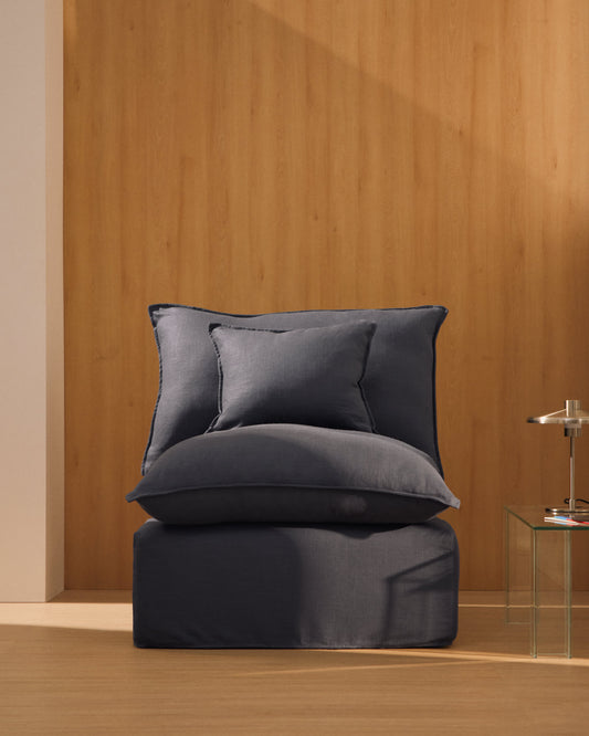 Poltrona sfoderabile Anarela in lino e viscosa grigio scuro 110 cm