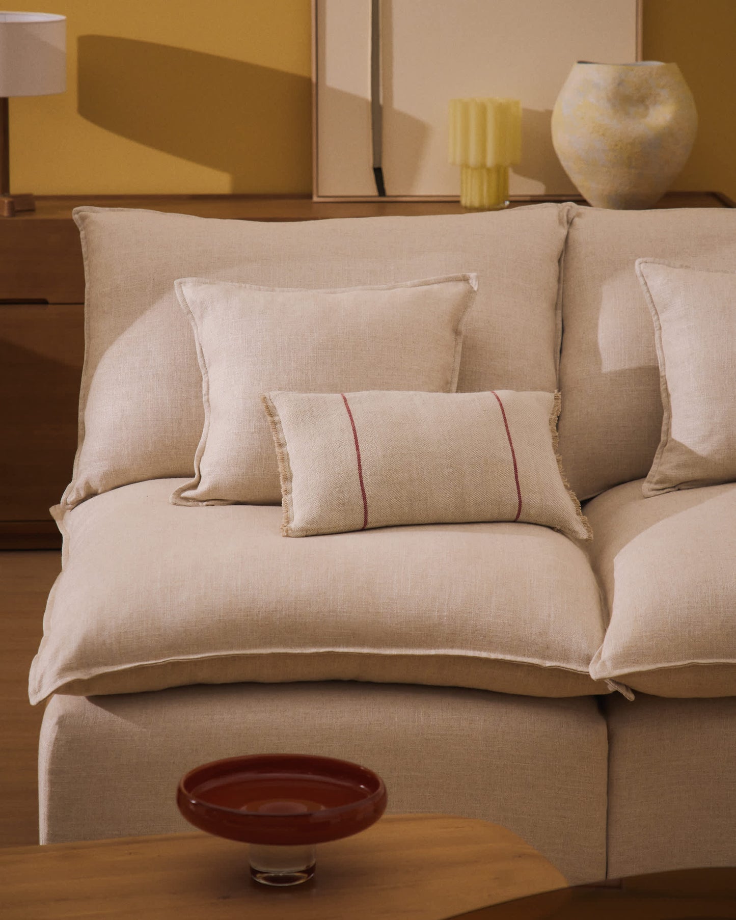 Divano modulare sfoderabile Anarela 2 posti in lino e viscosa beige 180 cm FSC Mix Credit