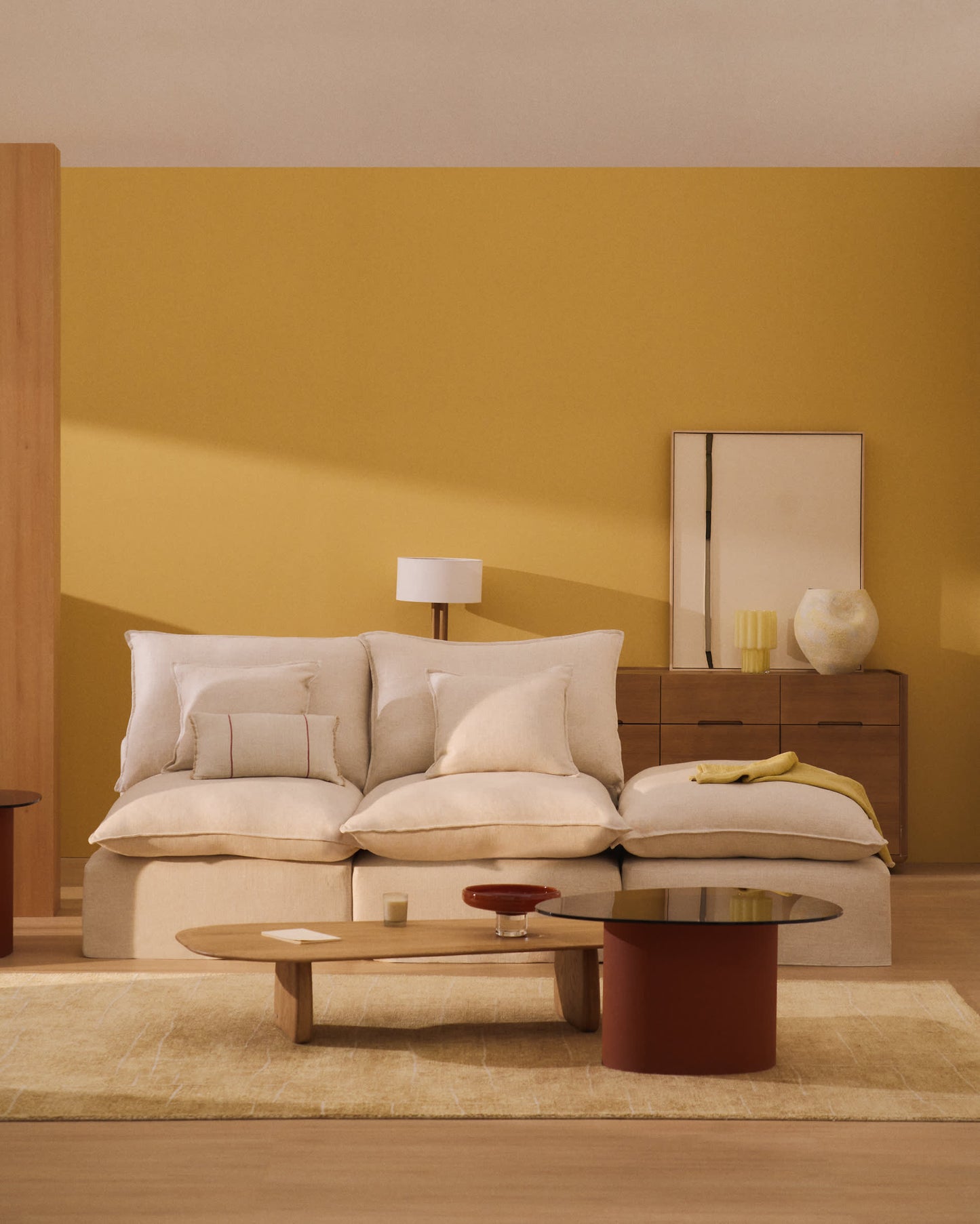 Divano modulare sfoderabile Anarela 2 posti in lino e viscosa beige 180 cm FSC Mix Credit