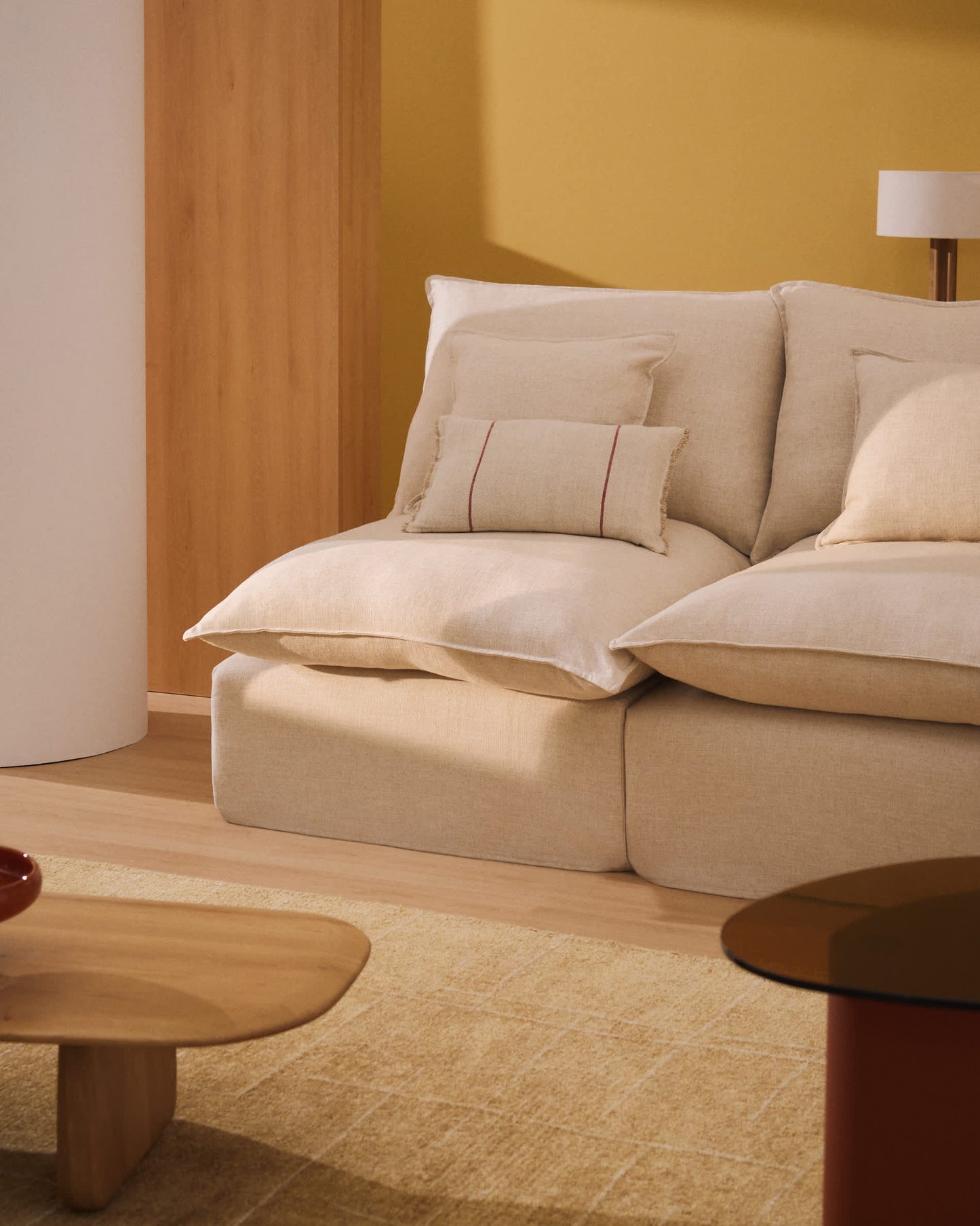 Divano modulare sfoderabile Anarela 3 posti in lino e viscosa beige 220 cm FSC Mix Credit