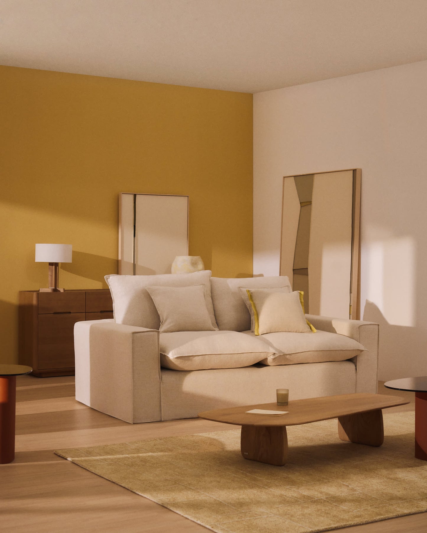 Divano sfoderabile Anarela 3 posti in lino e viscosa beige 260 cm FSC Mix Credit