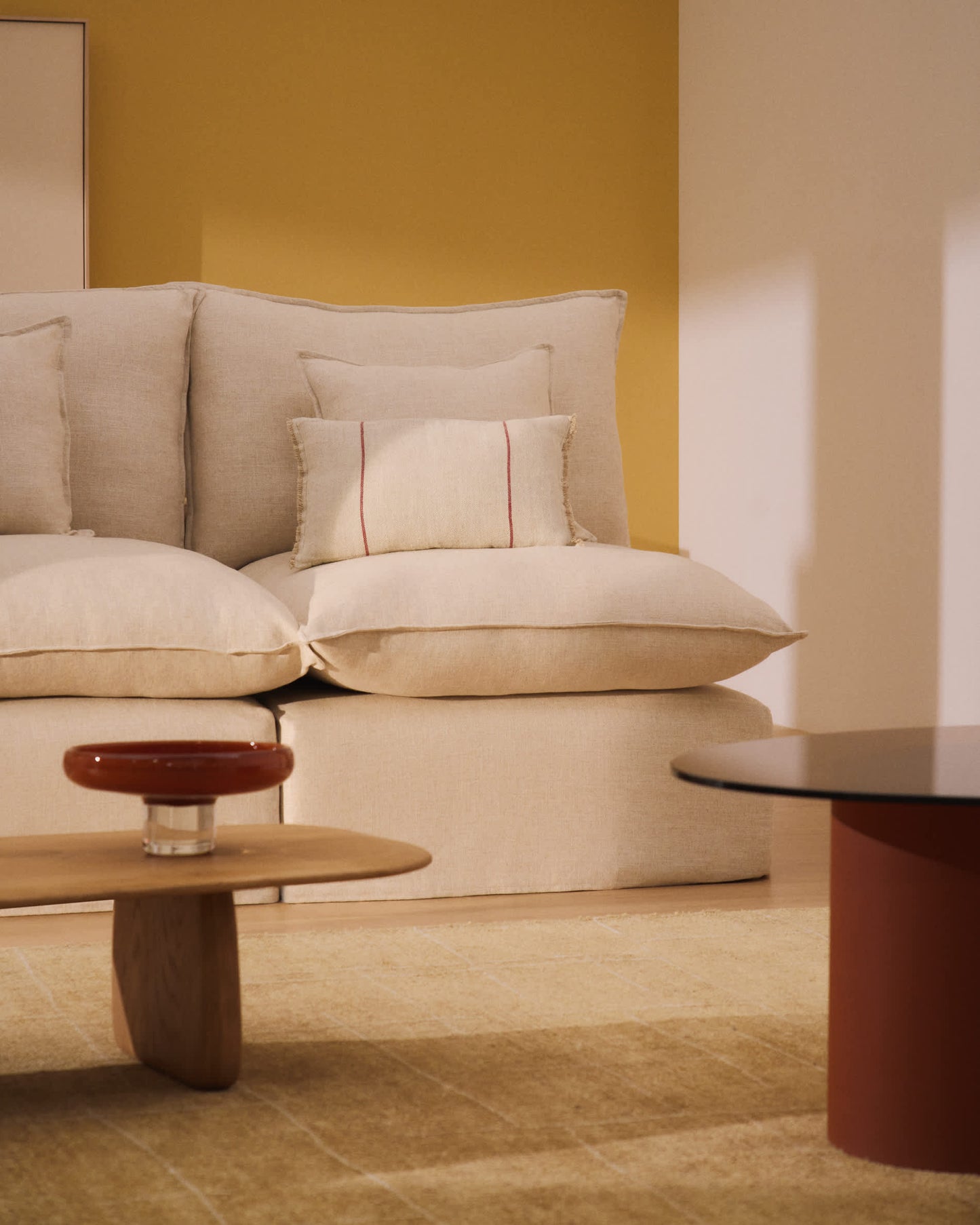 Divano modulare sfoderabile Anarela 3 posti in lino e viscosa beige 270 cm FSC Mix Credit