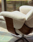 Poltrona girevole reclinabile con poggiapiedi Toriel in micro bouclé beige con gambe in alluminio con finitura nera FSC Mix Credit