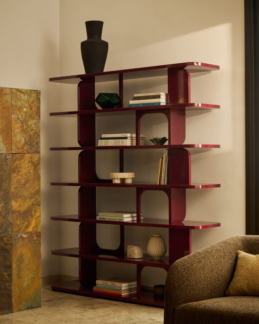 Scaffalatura Aduma in MDF laccato granato con finitura lucida FSC 100% 160 X 187 cm
