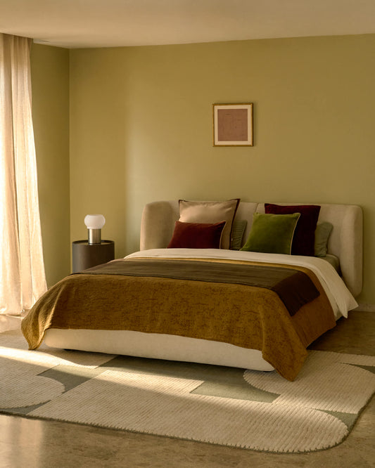 Letto sfoderabile con contenitore Nerla in ciniglia beige per materasso 180 x 200 cm