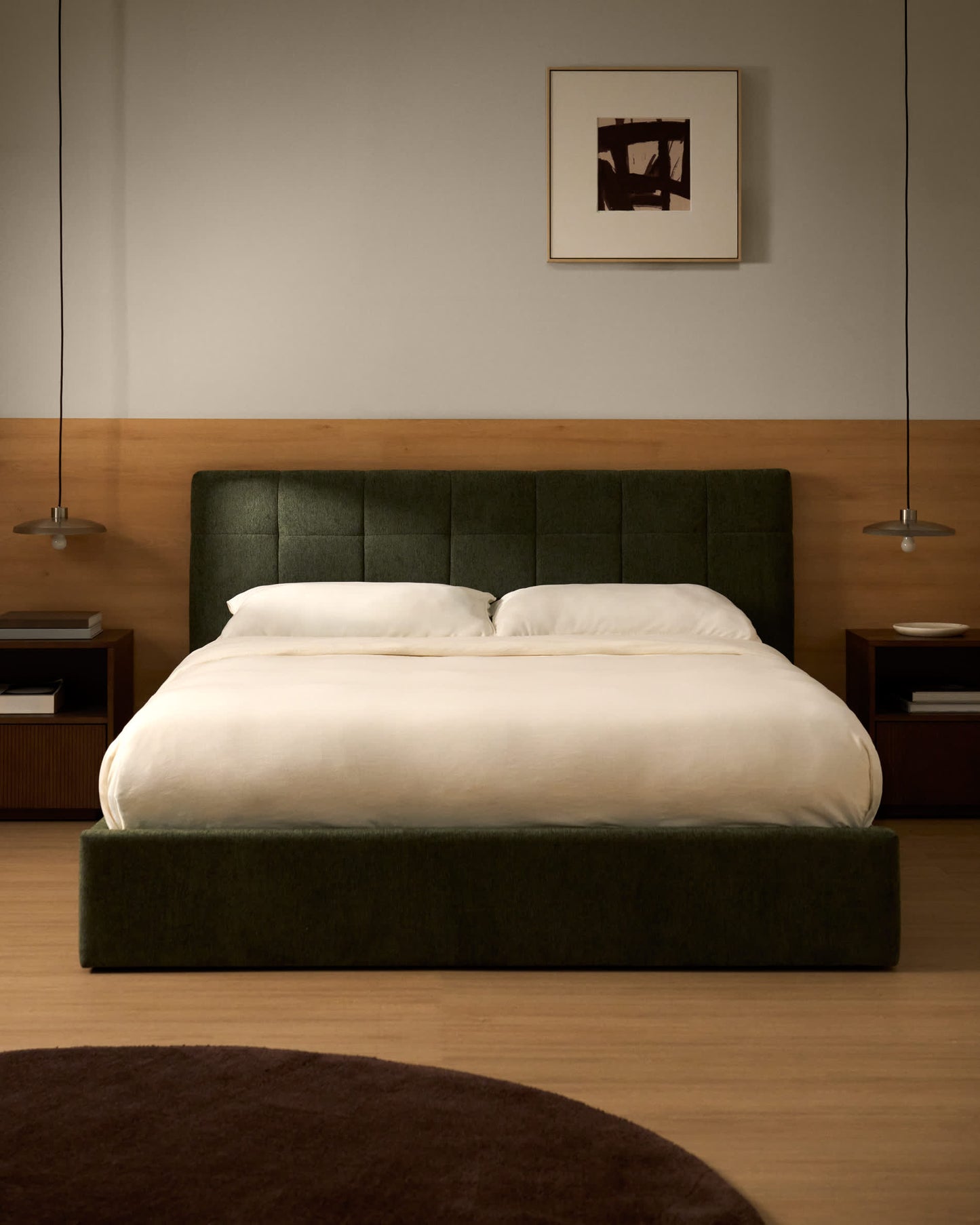 Letto contenitore sollevabile Darnela in ciniglia verde muschio per materasso da 180 x 200 cm