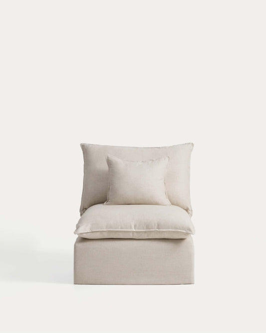 Poltrona sfoderabile Anarela in lino e viscosa beige 90 cm