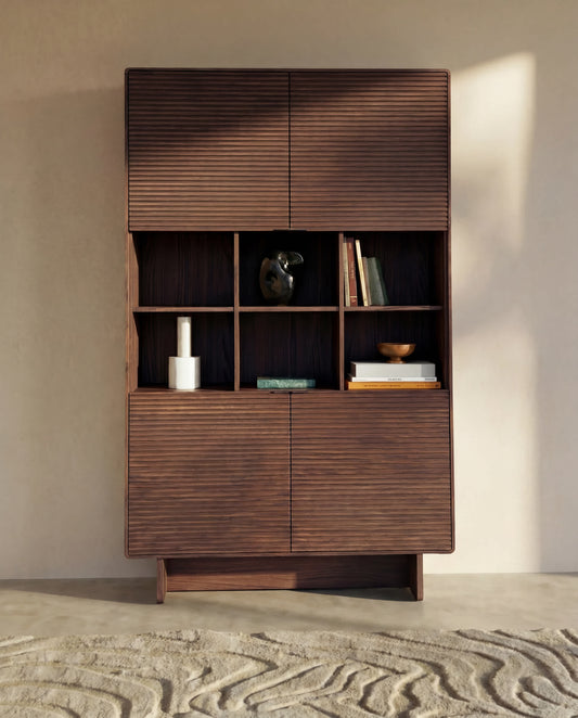 Credenza alta Norlen 4 ante in impiallacciato di noce 100 x 163 cm