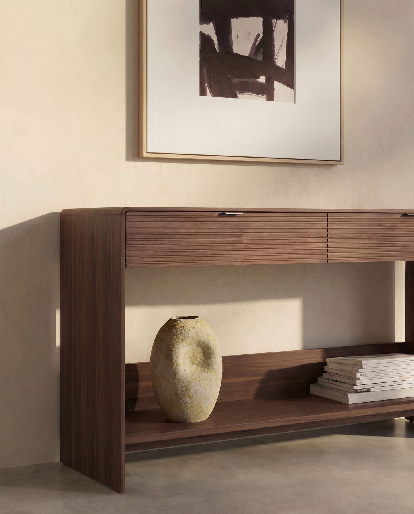 Consolle Norlen 2 cassetti e ripiano in impiallacciato di noce 120 x 81 cm