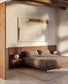 Letto Norlen con 2 comodini in impiallacciatura di noce con finitura scura e luce LED per materasso 180 x 200 cm