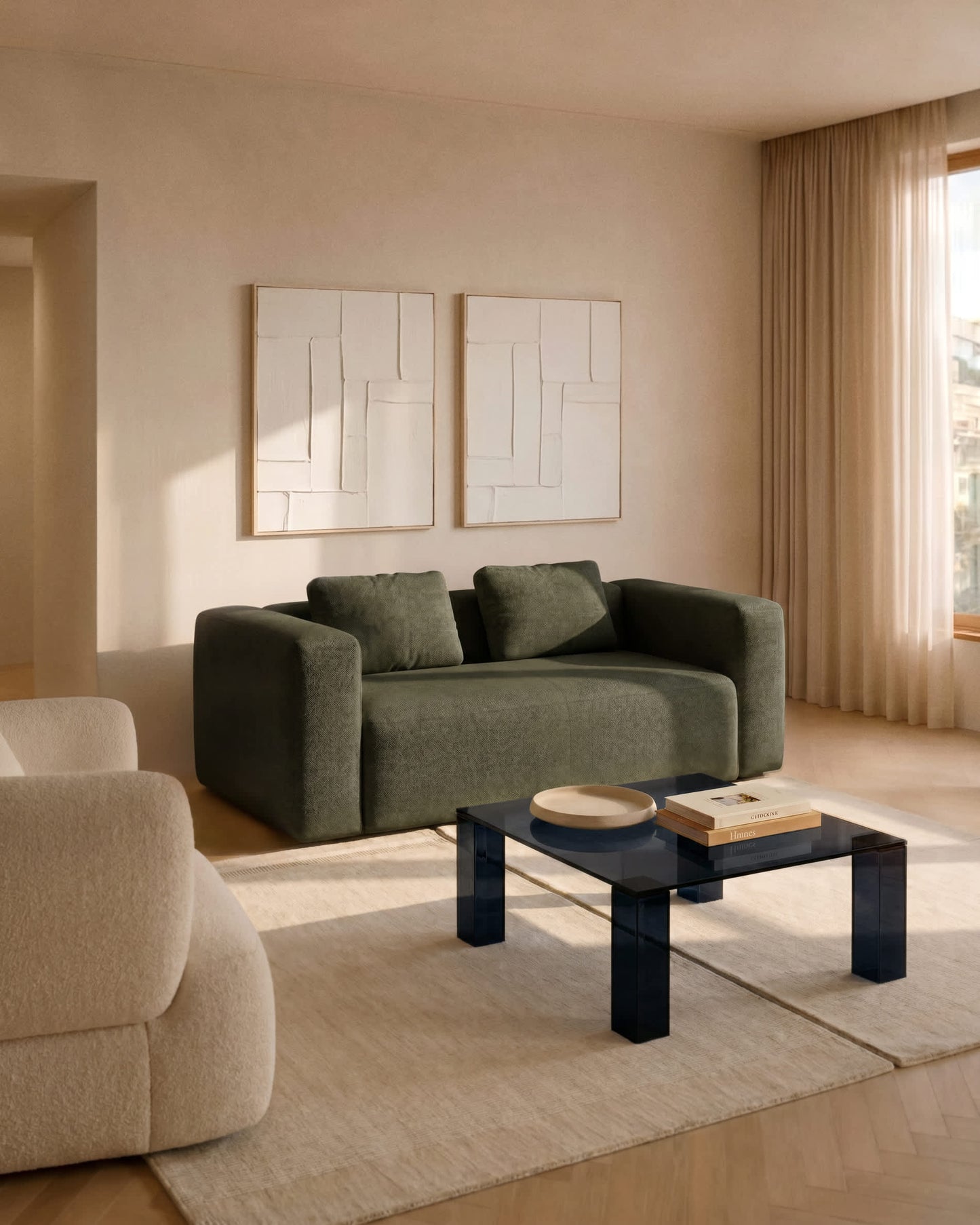 Divano Blok 2 posti in ciniglia verde muschio 210 cm FSC Mix Credit