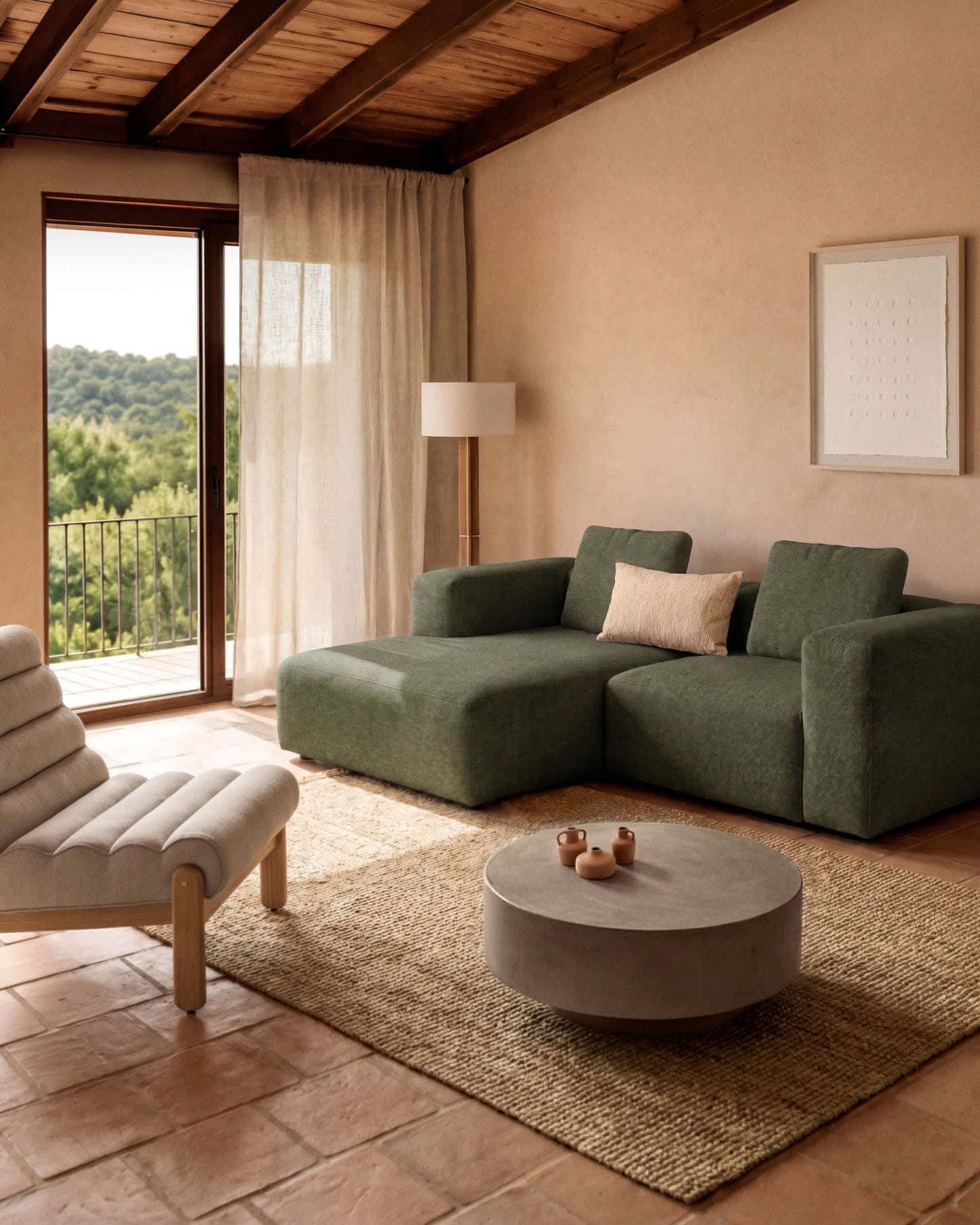 Divano Blok 2 posti in ciniglia verde muschio con chaise longue sinistra 240 cm FSC Mix Credit