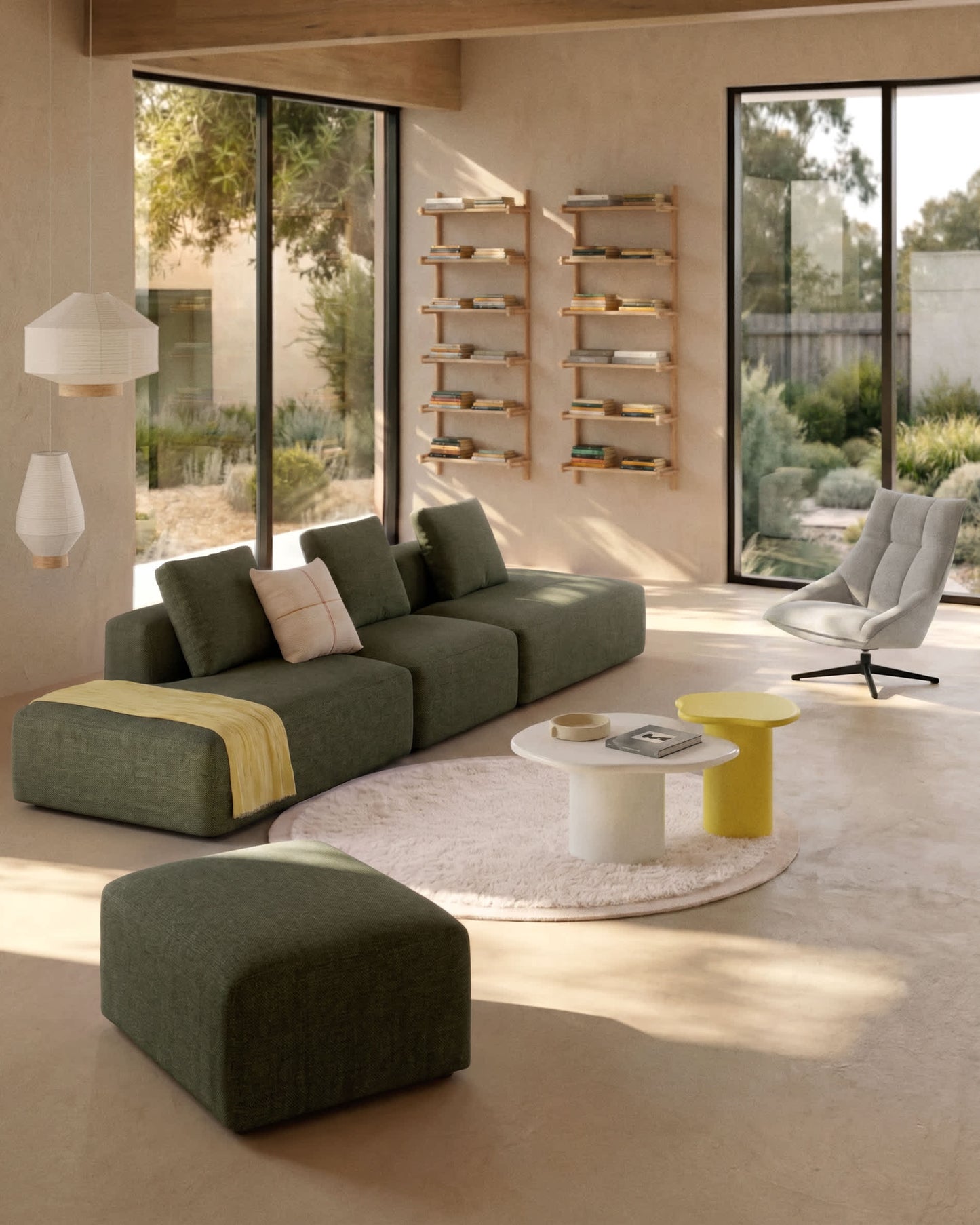 Divano Blok 4 posti in ciniglia verde muschio 380 cm FSC Mix Credit