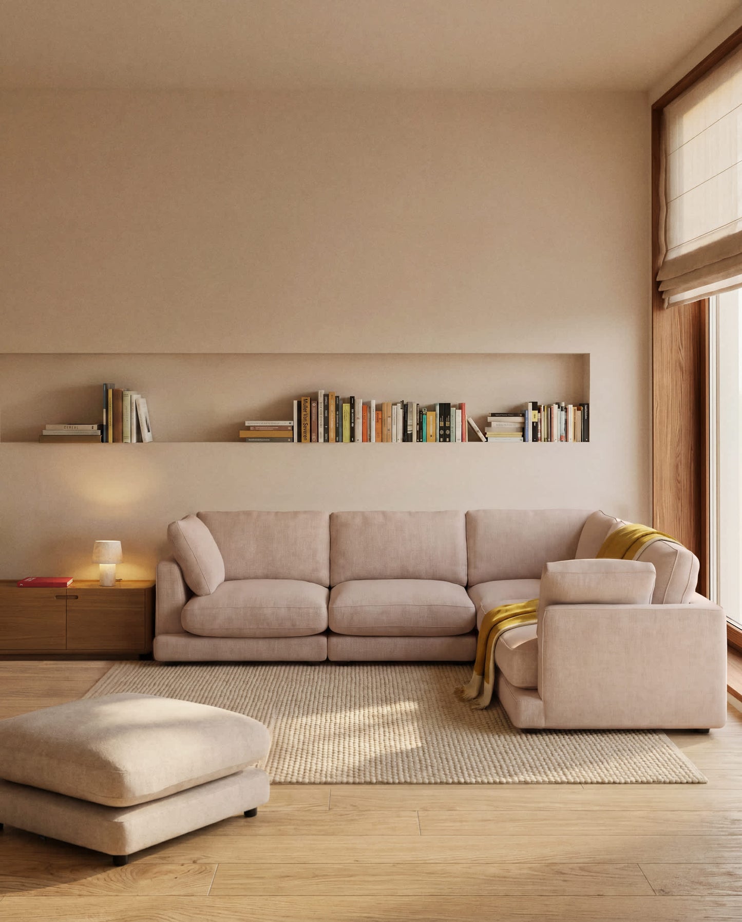 Divano ad angolo Gala 6 posti in micro bouclé beige FSC Mix Credit, 300 x 300 cm