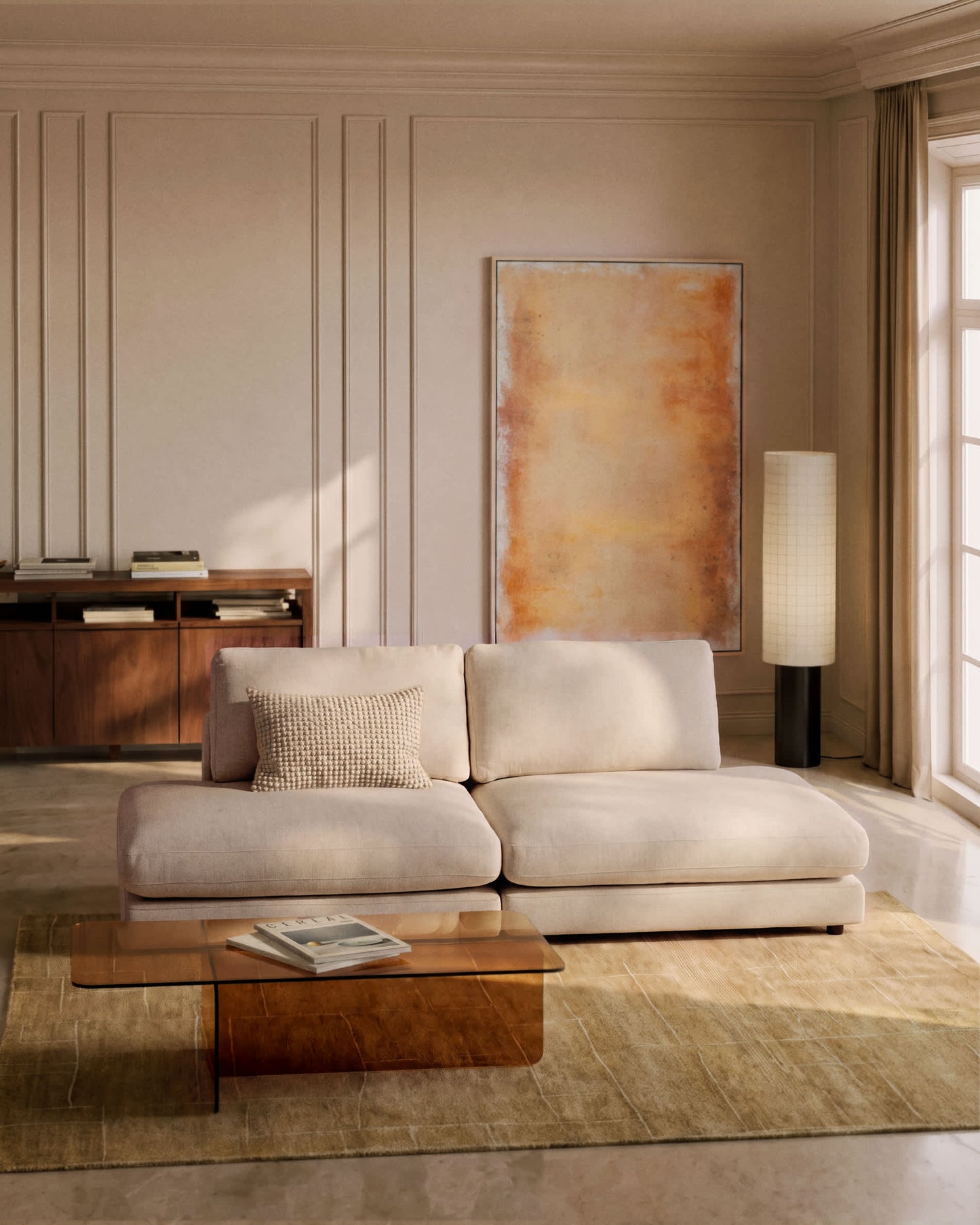 Divano modulare Gala a 3 posti in ciniglia beige FSC Mix Credit 240 cm
