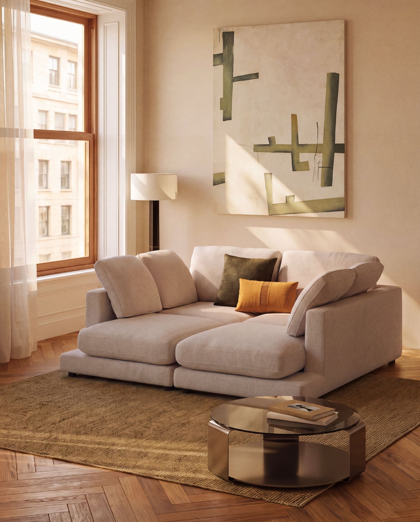 Divano Gala 3 posti in micro bouclé con chaise longue doppia beige FSC Mix Credit, 210 cm
