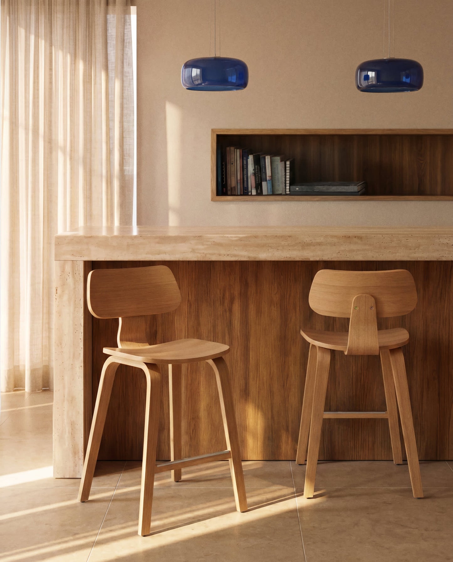 Sgabello Gena in impiallacciatura di rovere 65cm