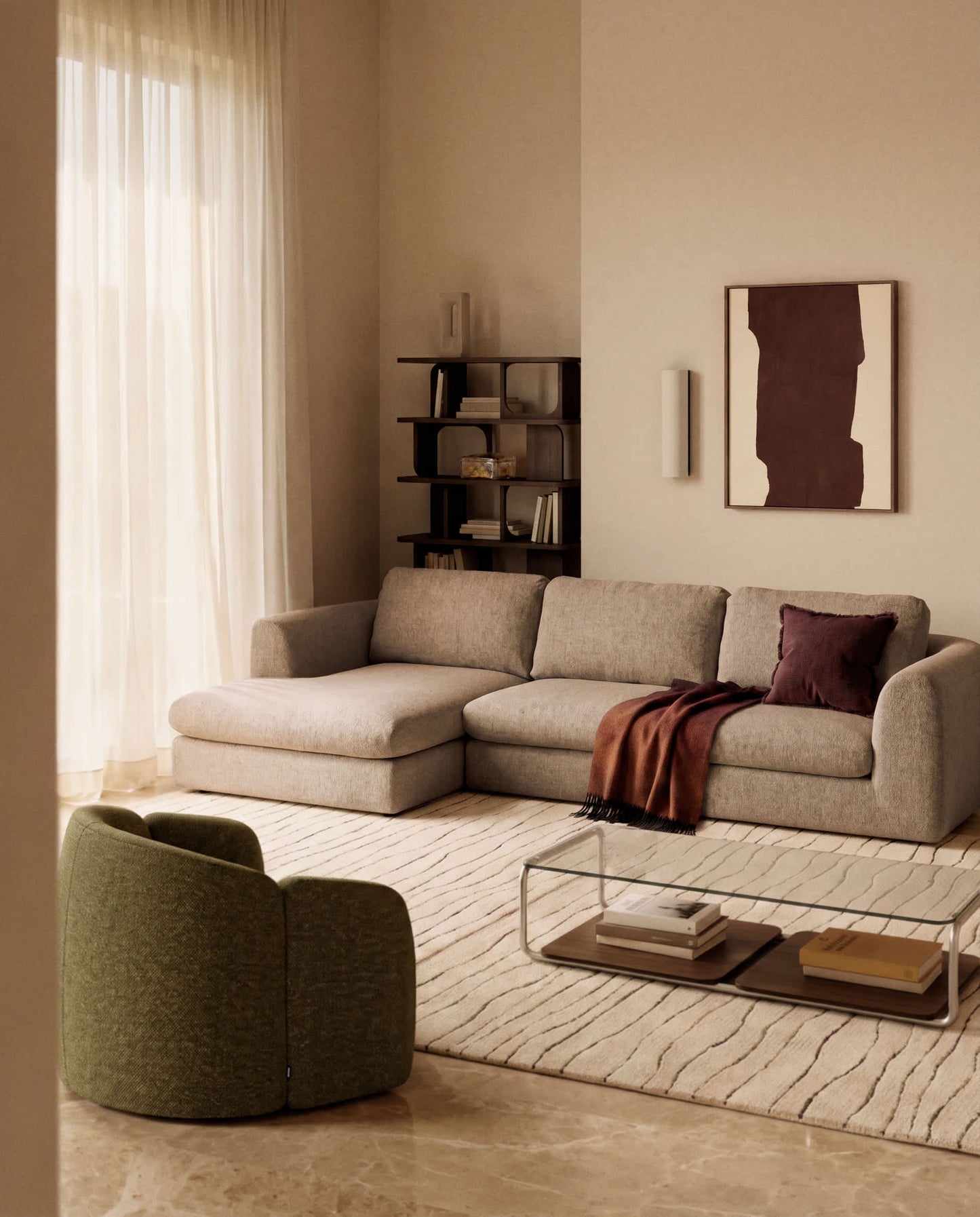 Divano Vera 4 posti con chaise longue sinistra marrone chiaro 322 cm FSC Mix Credit