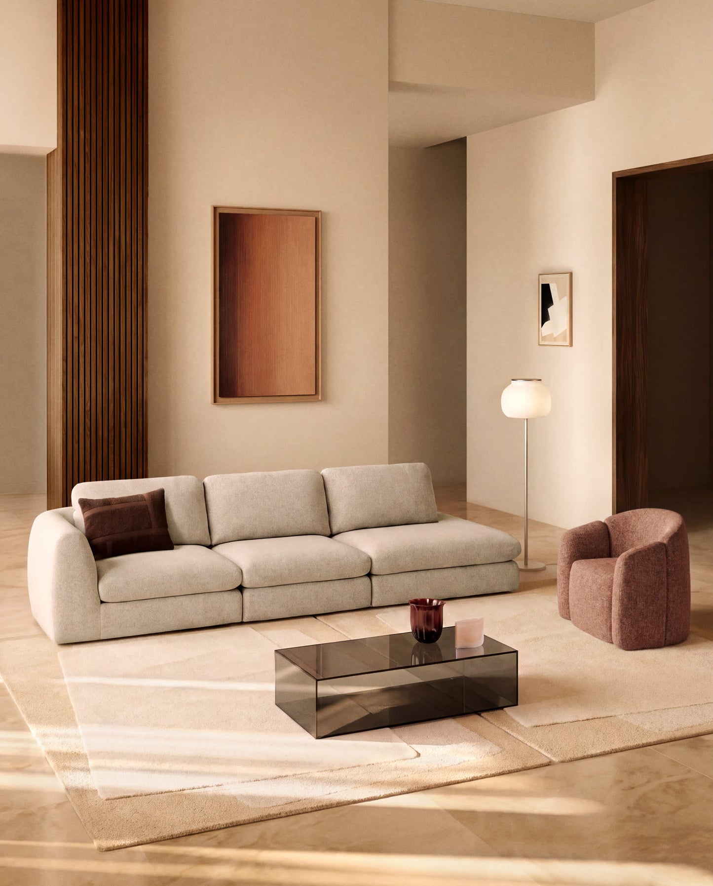 Divano Vera 4 posti con terminale destro beige 322 cm FSC Mix Credit