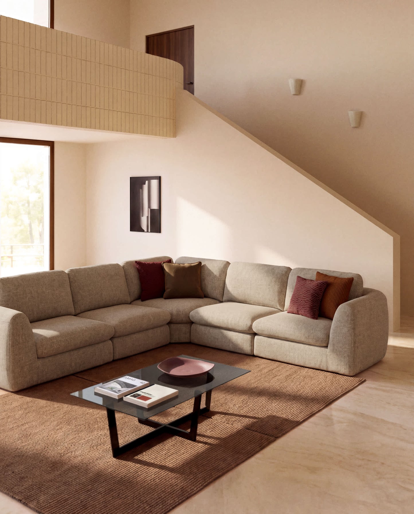 Divano ad angolo Vera 5 posti marrone chiaro 330 x 330 cm FSC Mix Credit