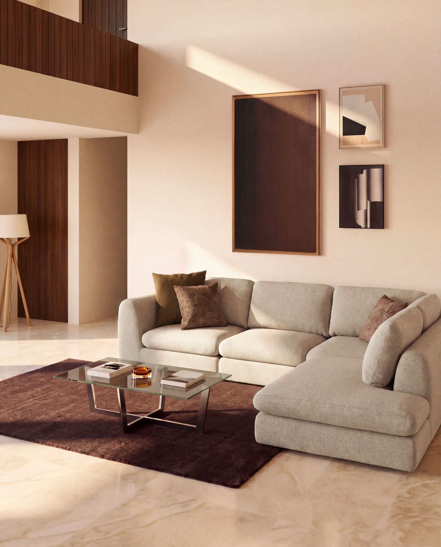 Divano ad angolo Vera 5 posti con elemento terminale sinistro beige 245 X 330 cm FSC Mix Credit