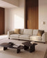 Divano Vera 4 posti beige con gambe in legno massiccio di frassino con finitura in noce 320 cm FSC Mix Credit