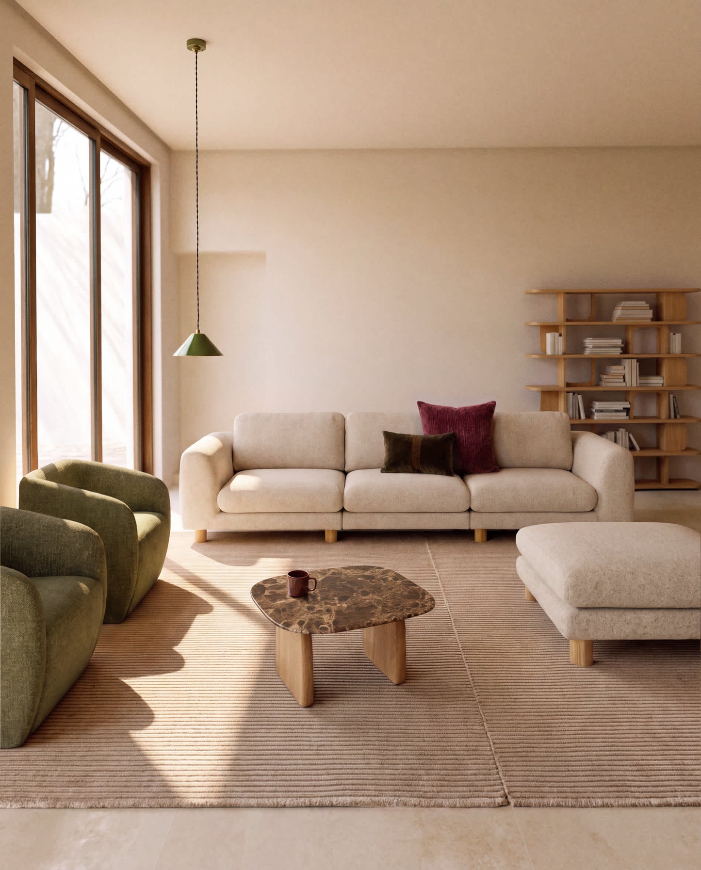 Poggiapiedi Vera beige con gambe in legno massiccio di frassino con finitura naturale 80 x 80 cm FSC Mix Credit