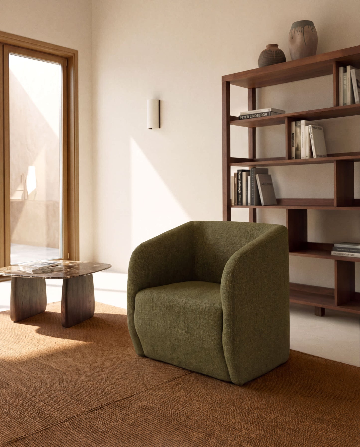 Poltrona Milare in ciniglia verde oliva 73 cm FSC 100%