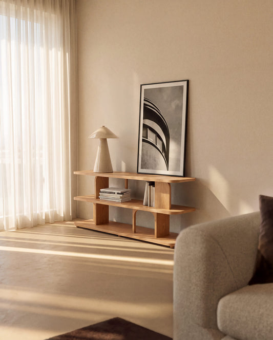 Scaffalatura Aduma in impiallacciatura in rovere con finitura tono naturale FSC 100% 160 x 65 cm