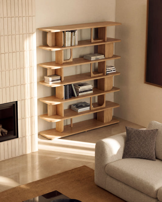Scaffalatura Aduma in impiallacciatura in rovere con finitura tono naturale FSC 100% 160 x 187 cm