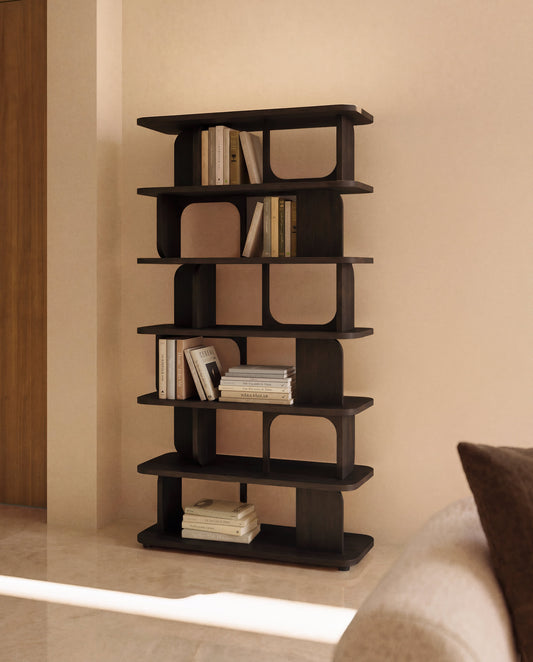 Scaffalatura Aduma in impiallacciatura in rovere con finitura ebanizzata FSC 100% 100 x 187 cm