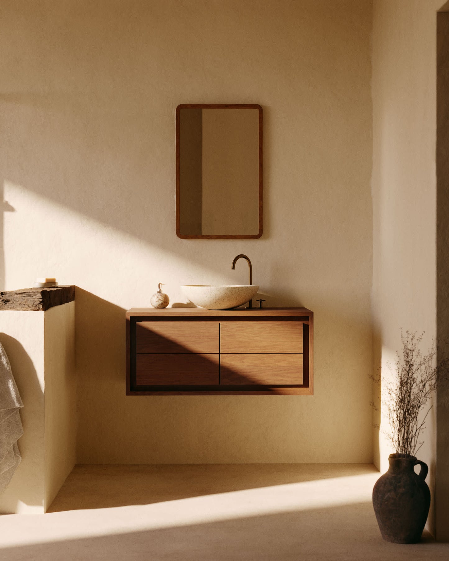 Mobile da bagno Kenta in legno massiccio di teak finitura noce 90 x 45 cm