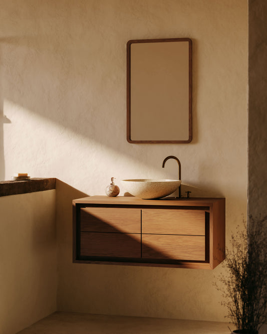 Specchio Shamel in legno massello di teak finitura noce 45 x 70 cm