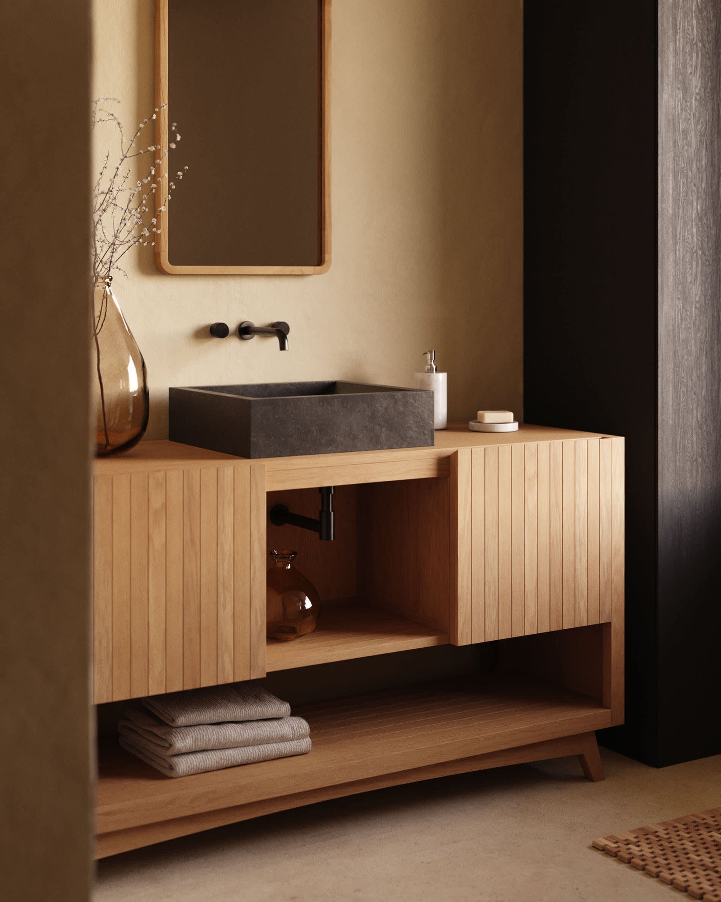 Mobile da bagno Kuveni in legno massiccio di teak finitura naturale 140 x 50 cm
