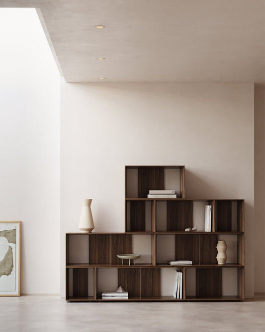 Set Litto di 9 ripiani modulari impiallacciati noce 202 x 114 cm