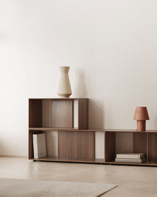 Set Litto di 6 ripiani modulari impiallacciati noce 168 x 114 cm