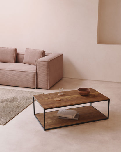 Tavolino Yoana impiallacciato noce e struttura in metallo verniciato nero 110 x 60 cm
