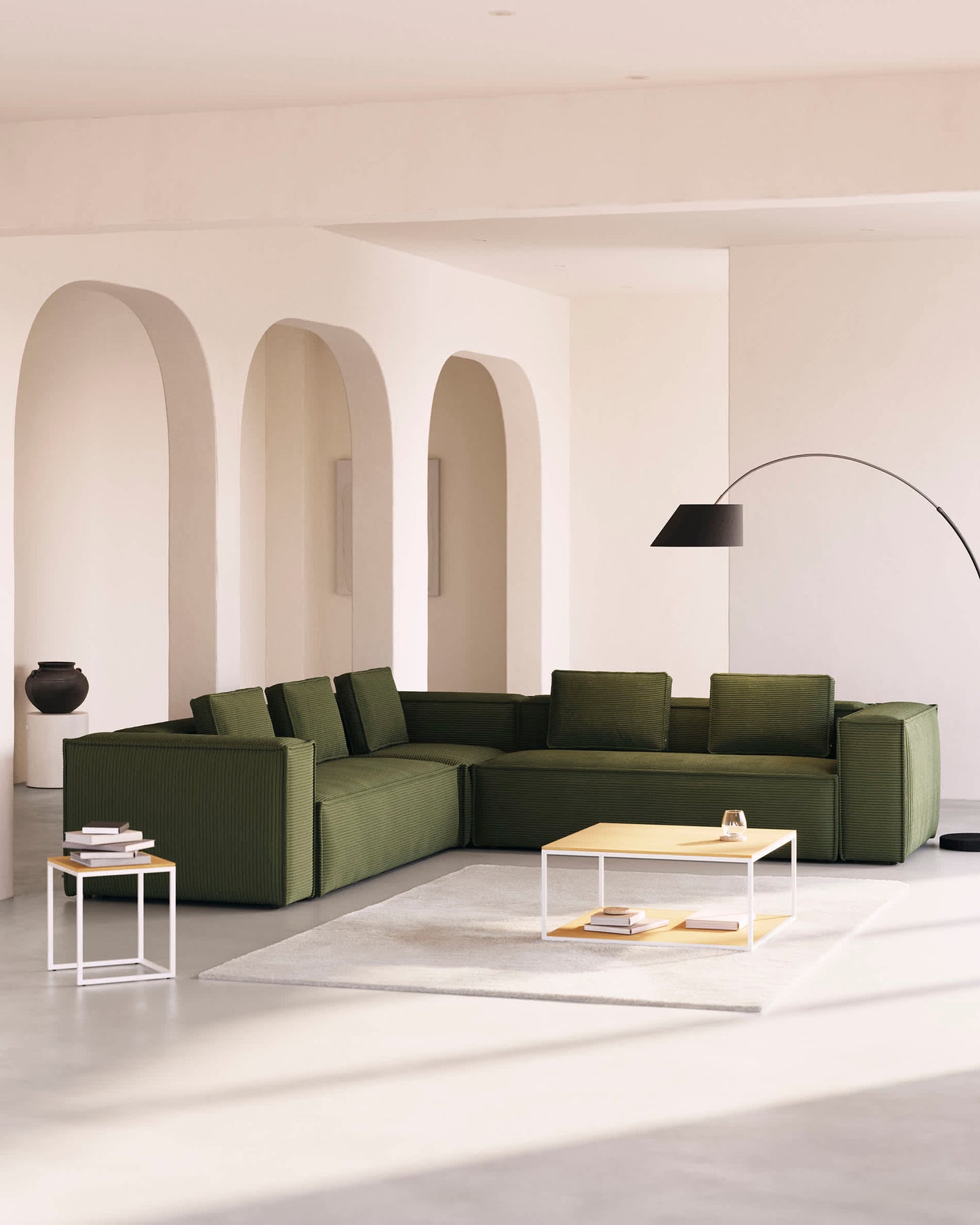 Divano ad angolo Blok 6 posti a coste spesso verde 320 x 320 cm