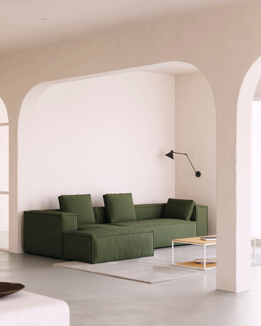 Divano Blok 3 posti chaise longue sinistra in velluto a coste spesse verde 300 cm