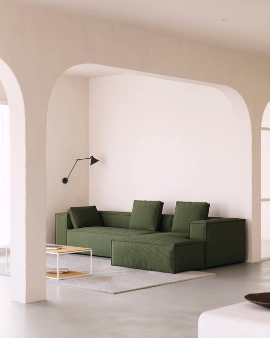 Divano Blok 3 posti chaise longue destra in velluto a coste spesse verde 300 cm