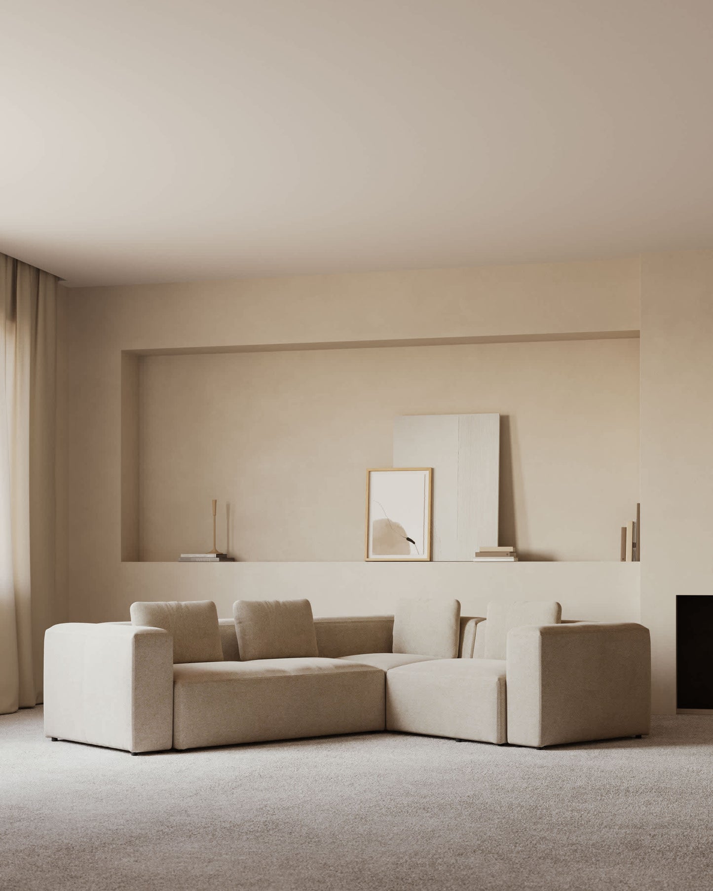 Divano ad angolo Blok 3 posti beige 290 x 230 cm