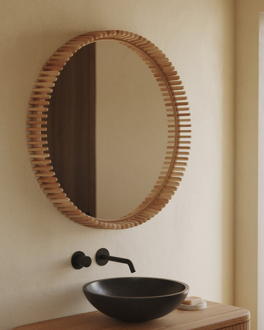 Specchio Polke in legno di teak Ø 80 cm