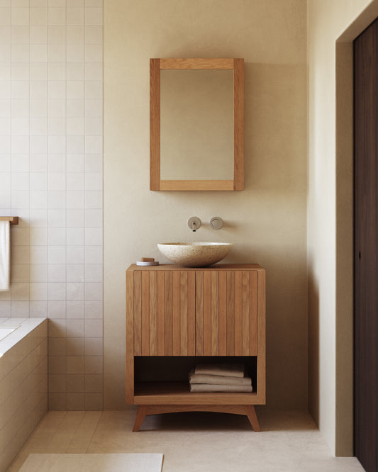 Mobile bagno rettangolare Kuveni in legno massiccio di teak 70 x 50 cm
