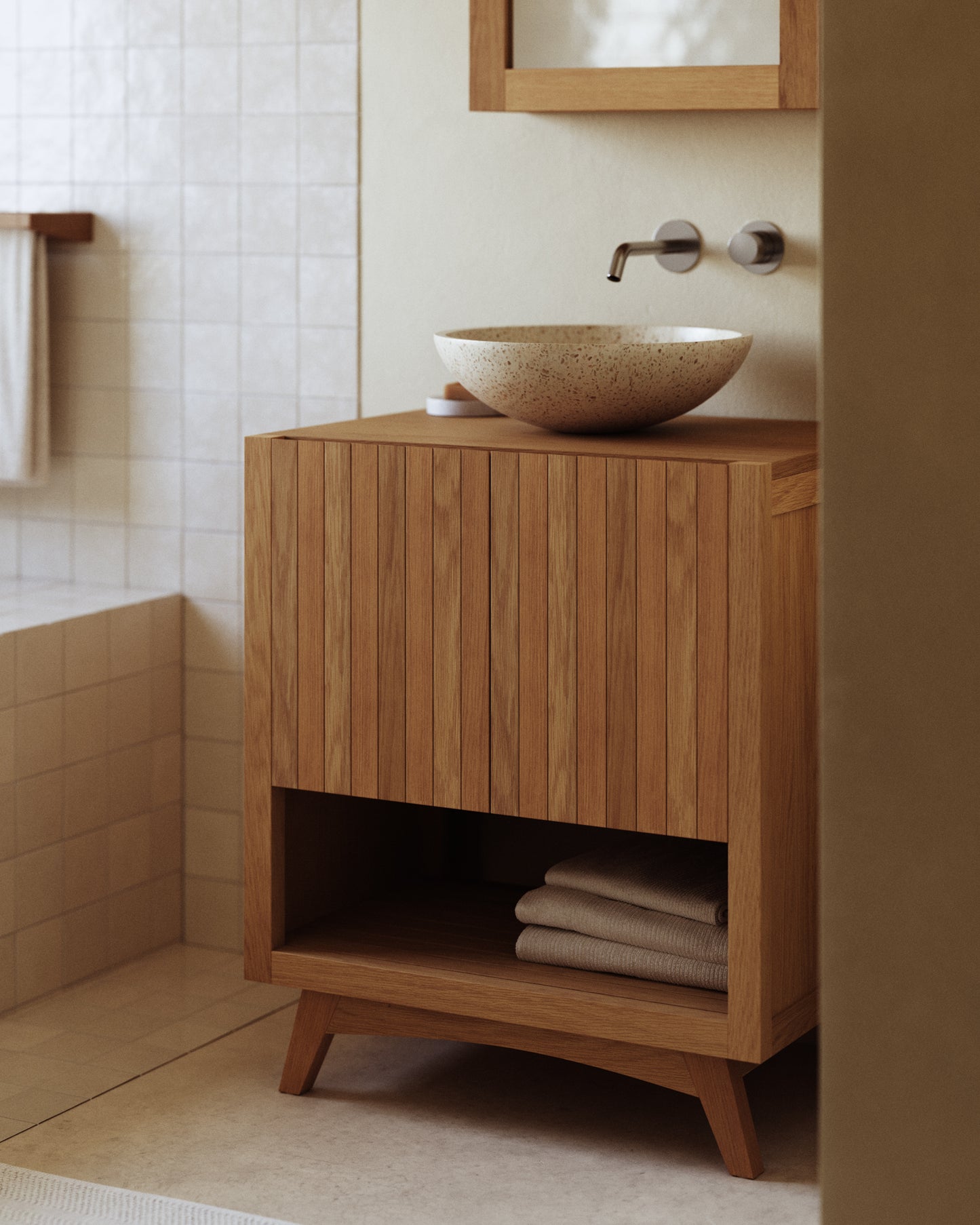Mobile bagno rettangolare Kuveni in legno massiccio di teak 70 x 50 cm
