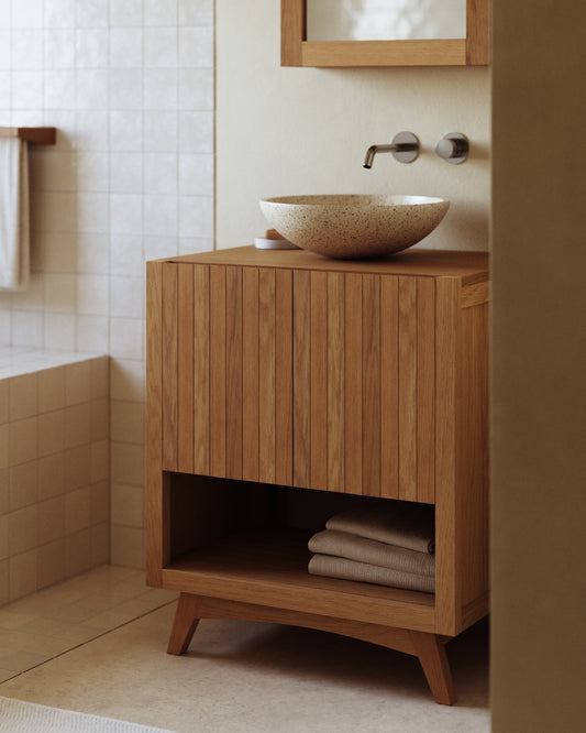 Mobile bagno rettangolare Kuveni in legno massiccio di teak 70 x 50 cm